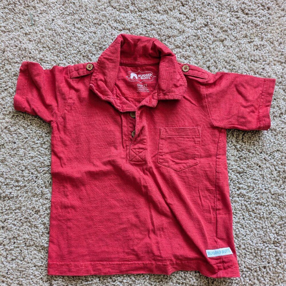 Rugged Butts Short Sleeve Polo Shirt in Red, Size 2T